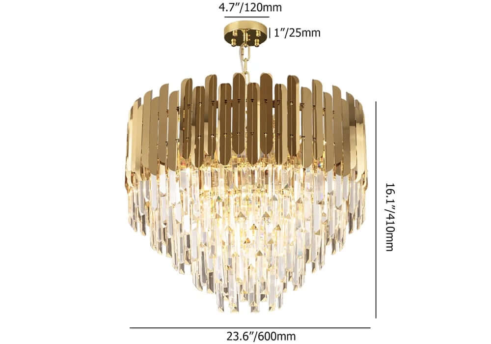 Modern Tiered Crystal Chandelier with Adjustable Gold Chain Dimensions
