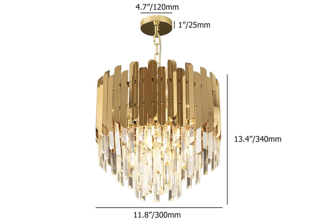 Modern Tiered Crystal Chandelier with Adjustable Gold Chain Dimensions