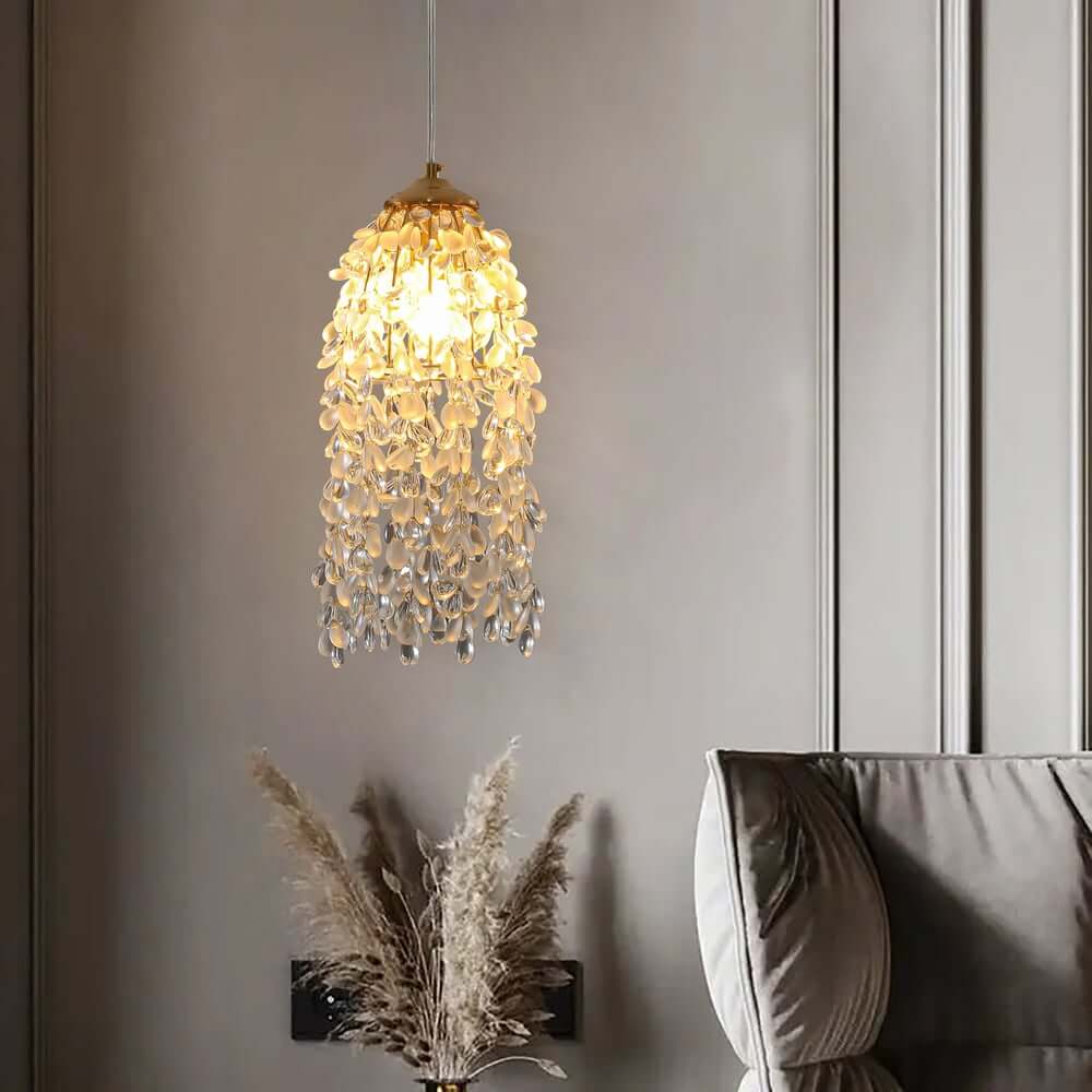Modern Tiered Crystal Pendant Light with Adjustable Height and Three-Color Dimming