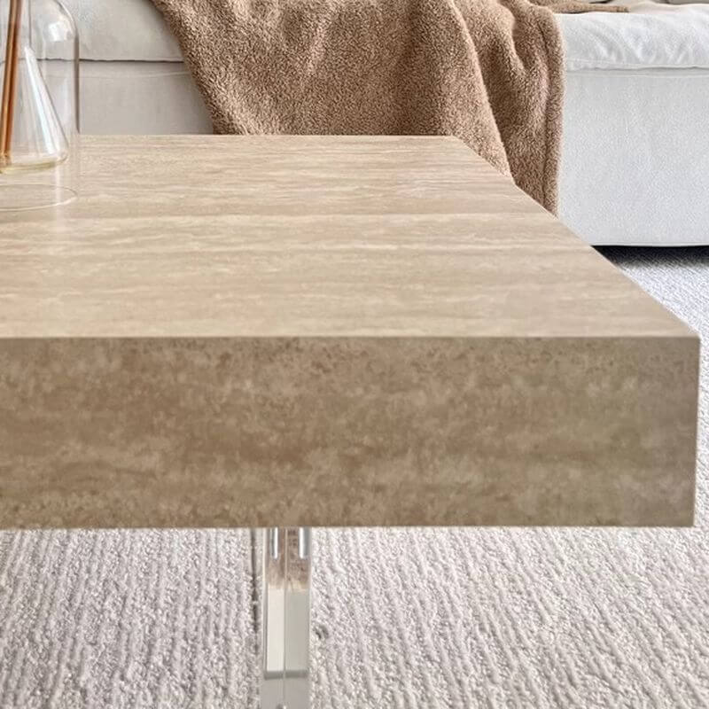 Modern Travertine Coffee Table with Transparent Acrylic Sled Base