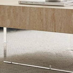 Modern Travertine Coffee Table with Transparent Acrylic Sled Base