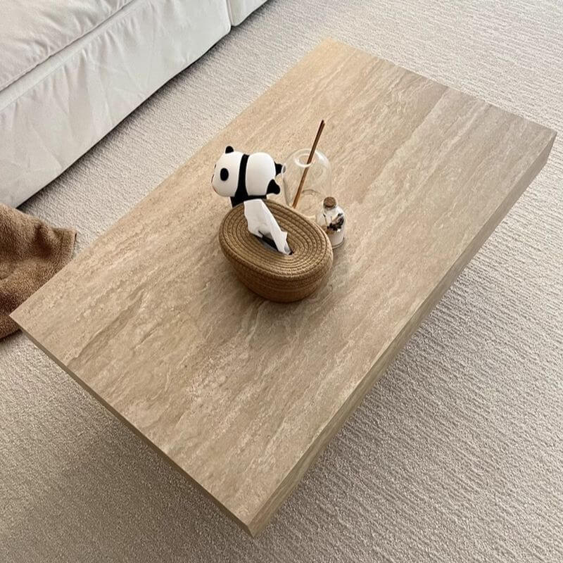 Modern Travertine Coffee Table with Transparent Acrylic Sled Base