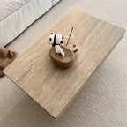 Modern Travertine Coffee Table with Transparent Acrylic Sled Base