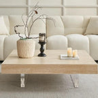 Modern Travertine Coffee Table with Transparent Acrylic Sled Base