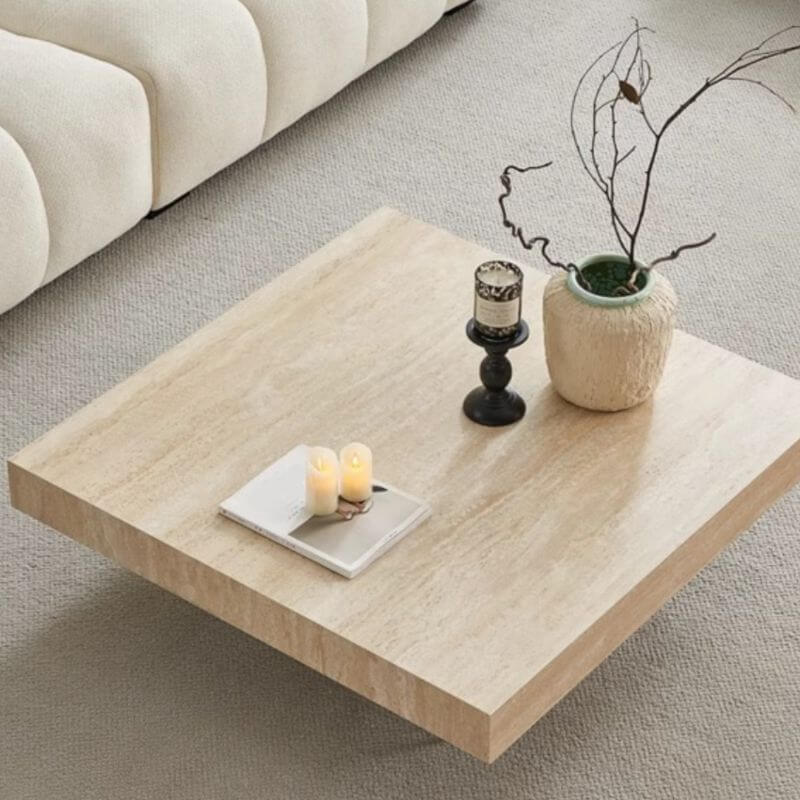 Modern Travertine Coffee Table with Transparent Acrylic Sled Base Secondary image