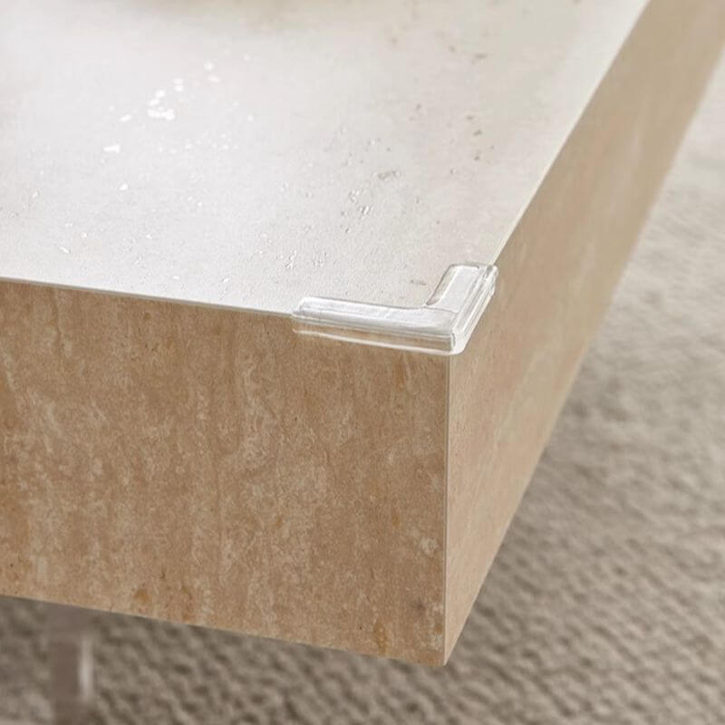 Modern Travertine Coffee Table with Transparent Acrylic Sled Base