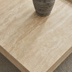 Modern Travertine Coffee Table with Transparent Acrylic Sled Base