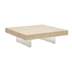 Modern Travertine Coffee Table with Transparent Acrylic Sled Base