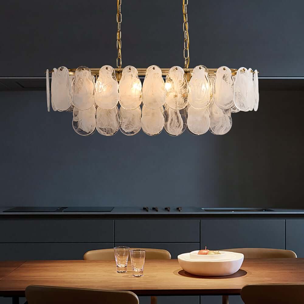 Modern Two-Tier Cloud Glass Pendant Light with Golden Metal Frame