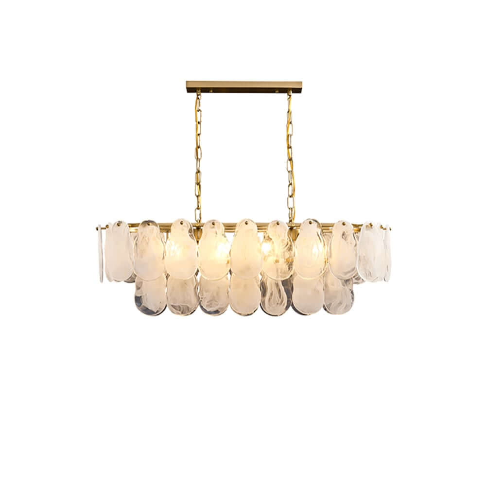 Modern Two-Tier Cloud Glass Pendant Light with Golden Metal Frame