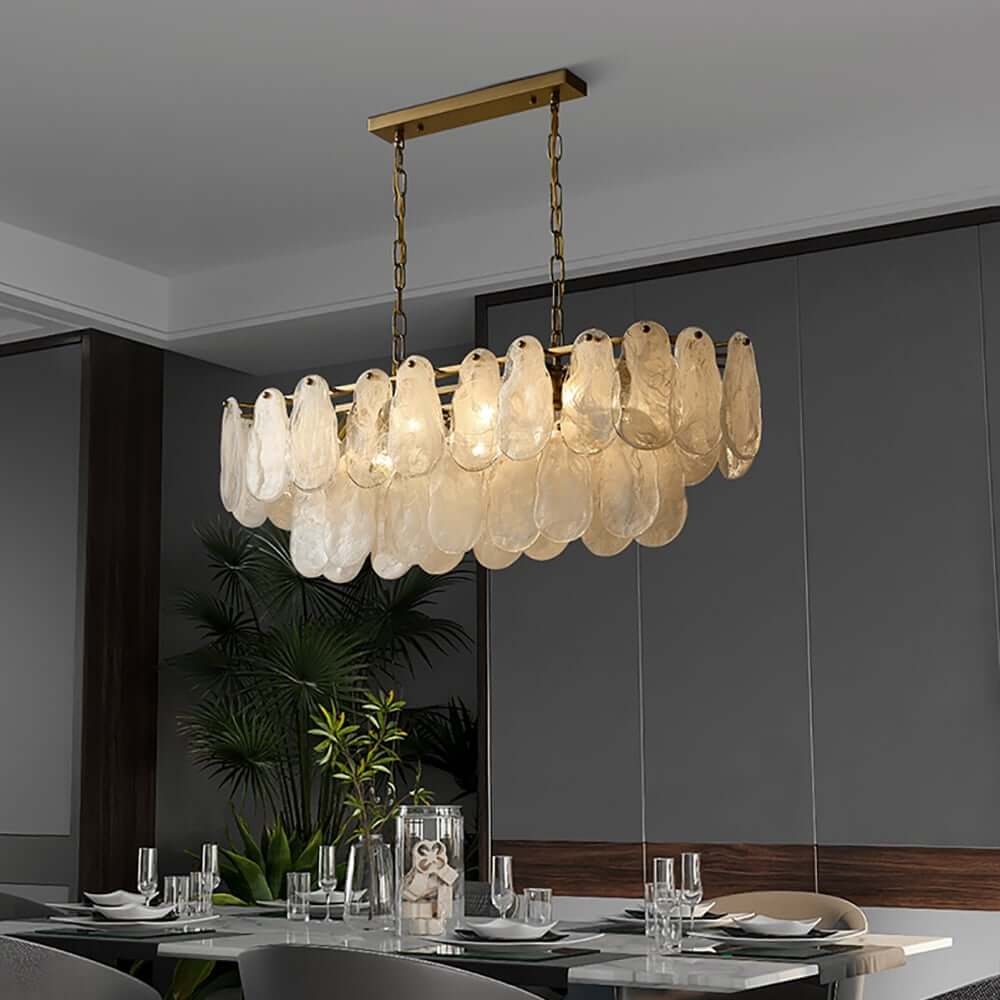 Modern Two-Tier Cloud Glass Pendant Light with Golden Metal Frame
