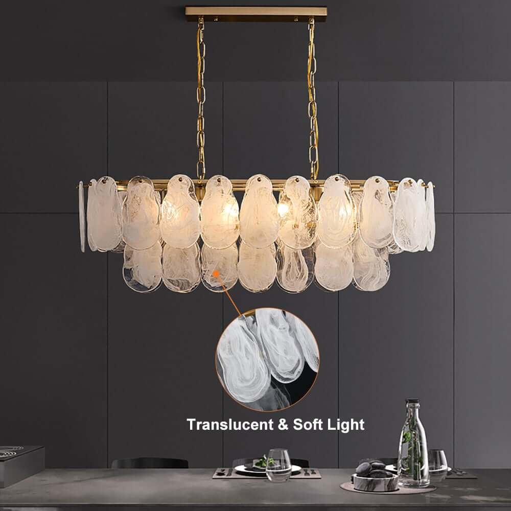 Modern Two-Tier Cloud Glass Pendant Light with Golden Metal Frame