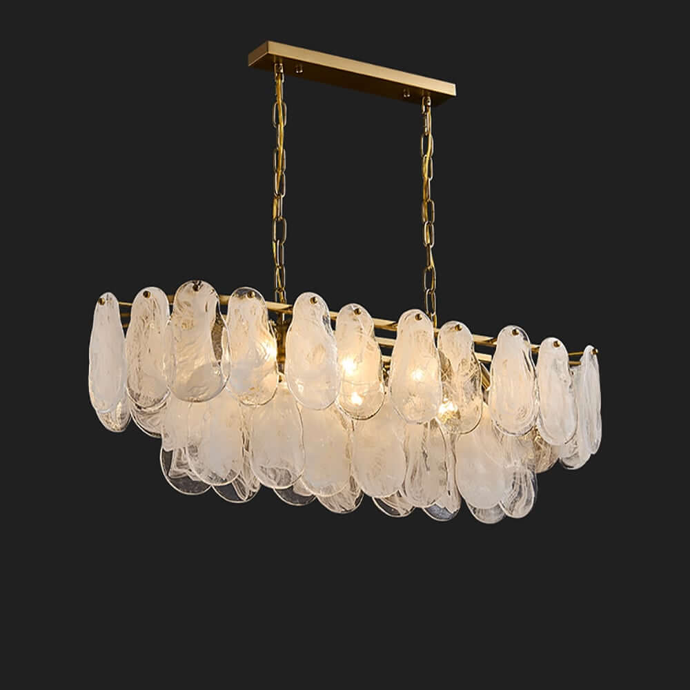 Modern Two-Tier Cloud Glass Pendant Light with Golden Metal Frame