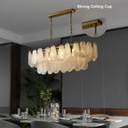 Modern Two-Tier Cloud Glass Pendant Light with Golden Metal Frame