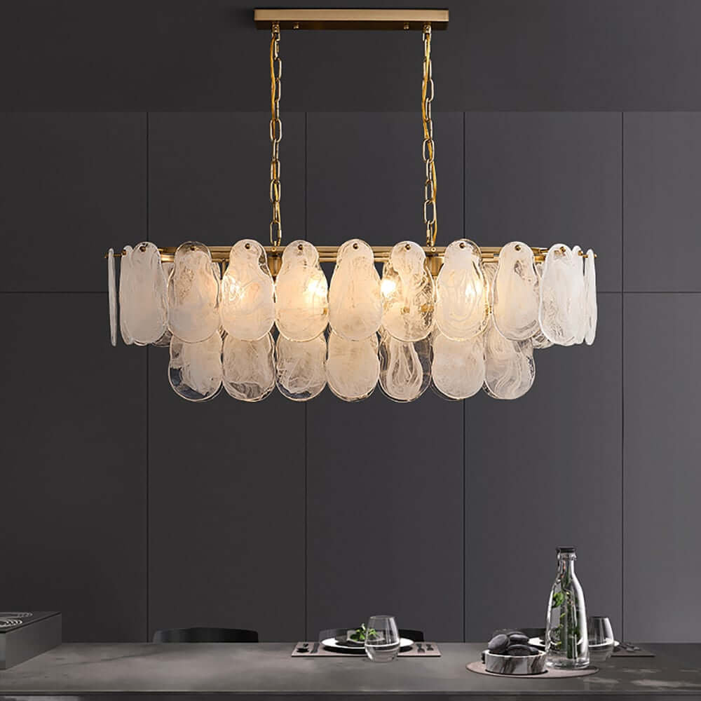 Modern Two-Tier Cloud Glass Pendant Light with Golden Metal Frame Main Product Image Main image