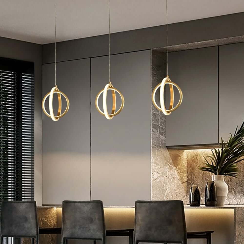 Modern Two-Tier Geometric Pendant Light in Matte Gold with White Silica Shades Secondary image
