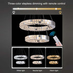 Modern Two-Tier Stainless Steel Ring Chandelier with K9 Crystal Accents