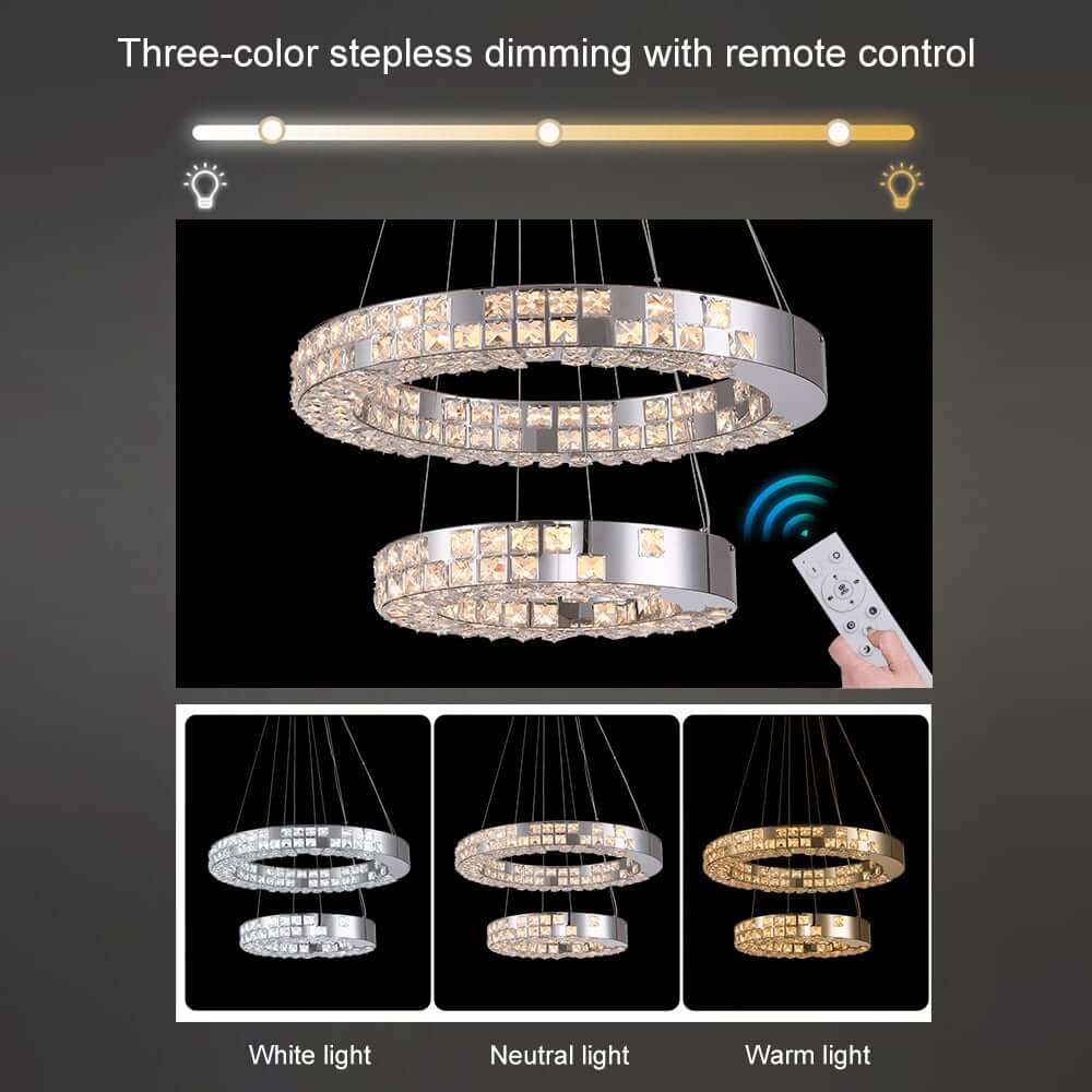 Modern Two-Tier Stainless Steel Ring Chandelier with K9 Crystal Accents