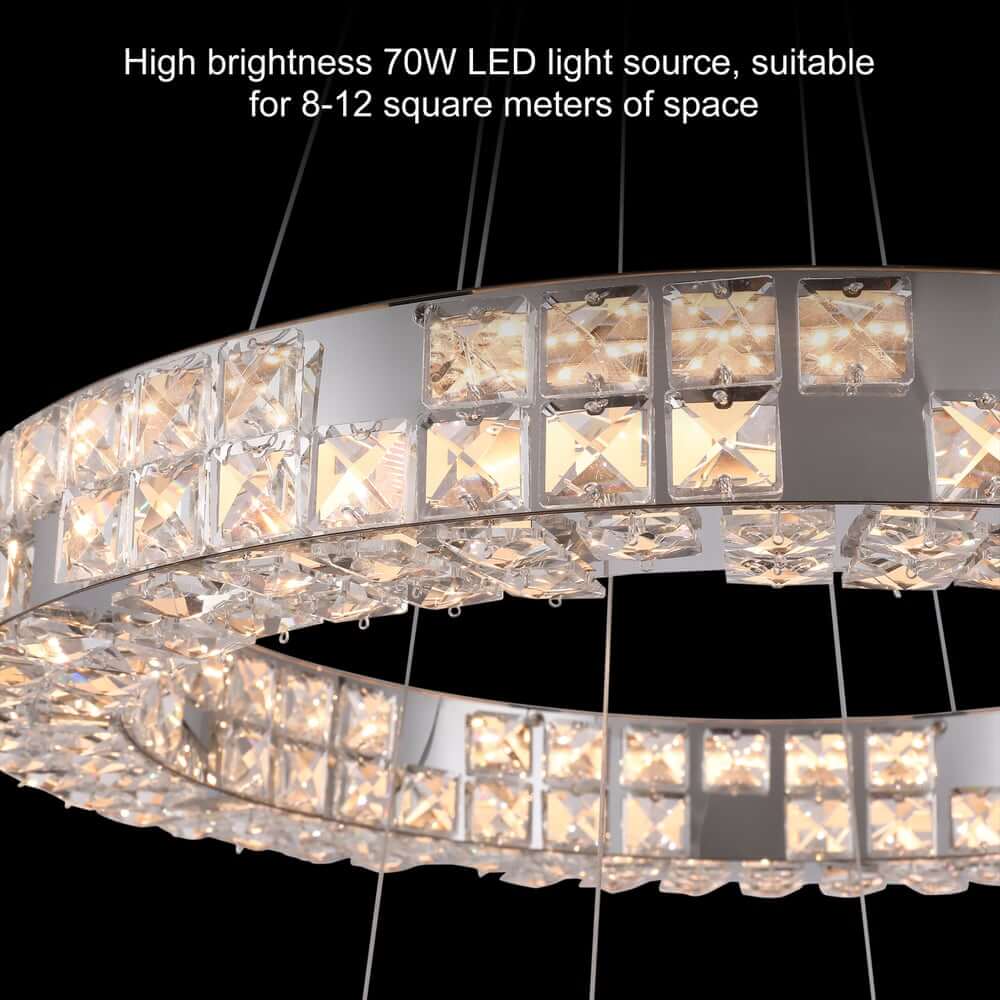 Modern Two-Tier Stainless Steel Ring Chandelier with K9 Crystal Accents