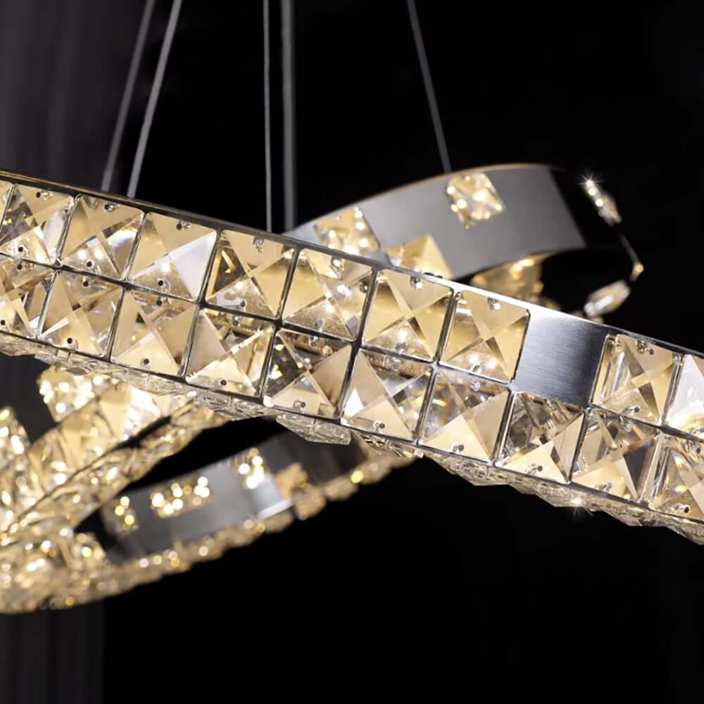 Modern Two-Tier Stainless Steel Ring Chandelier with K9 Crystal Accents