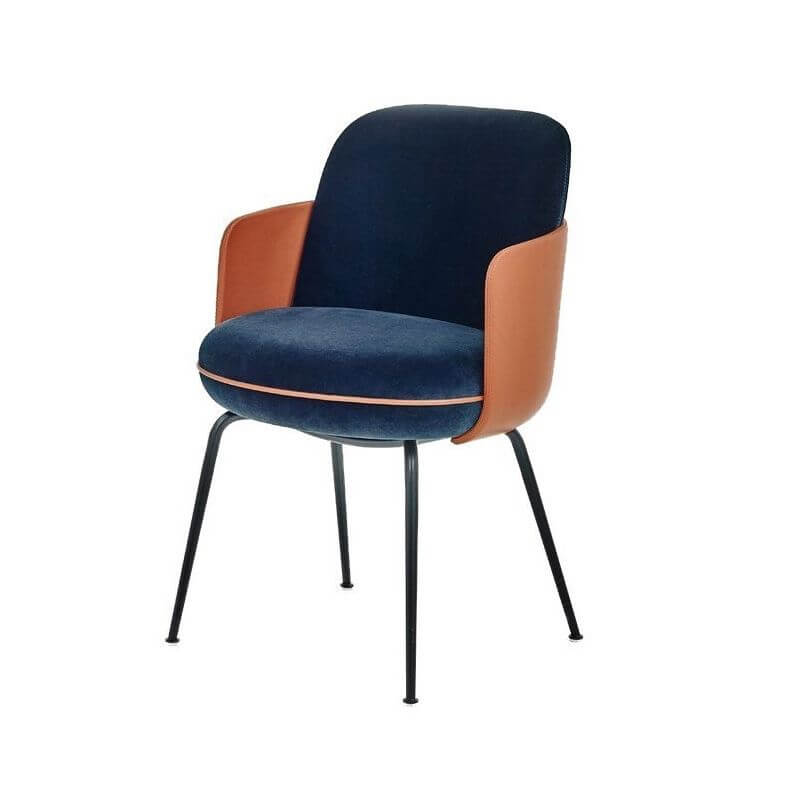Modern Upholstered Arm Chair with Curved Back and Metal Legs