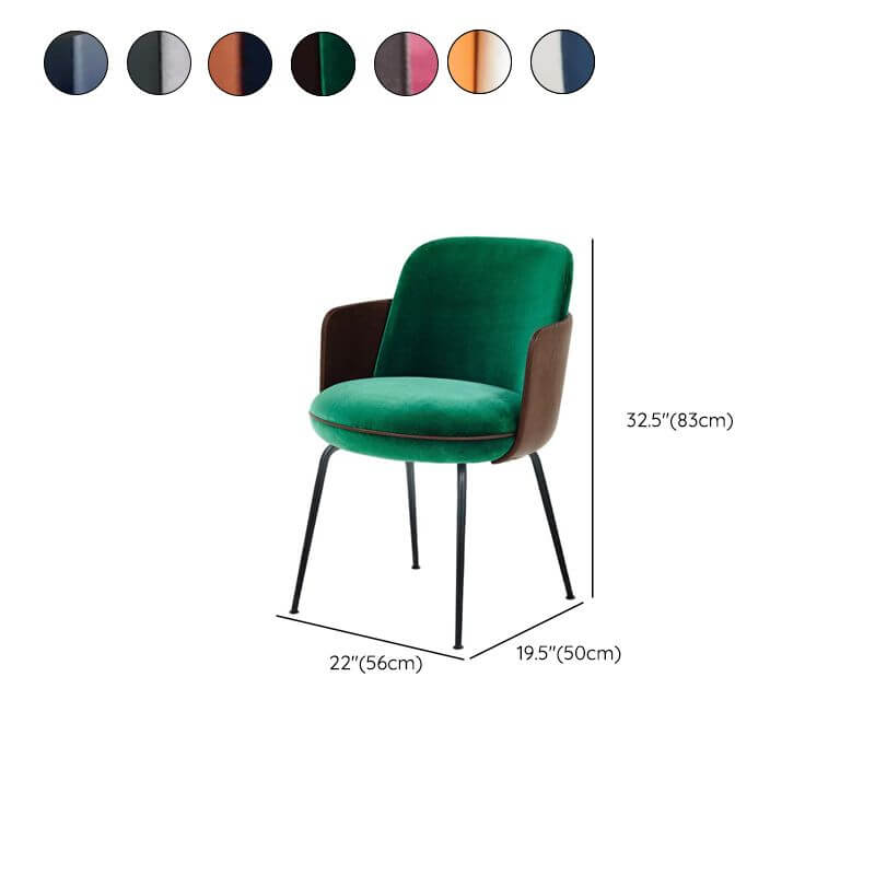 Modern Upholstered Arm Chair with Curved Back and Metal Legs Dimensions