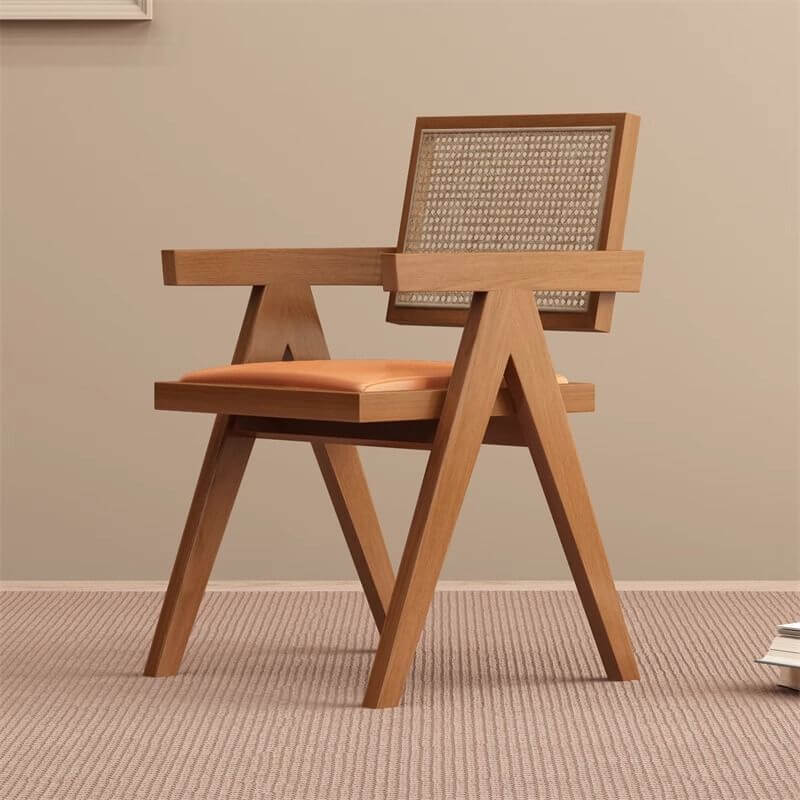 Modern Upholstered Arm Chair with Wood Legs and Open Back Design