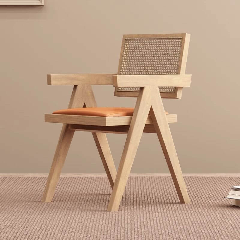 Modern Upholstered Arm Chair with Wood Legs and Open Back Design