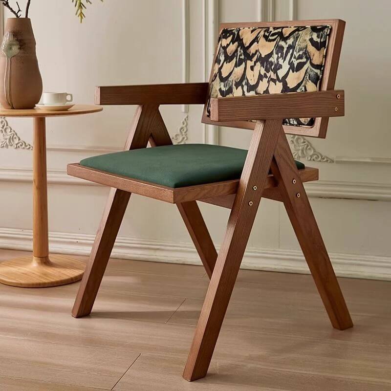 Modern Upholstered Arm Chair with Wood Legs and Open Back Design