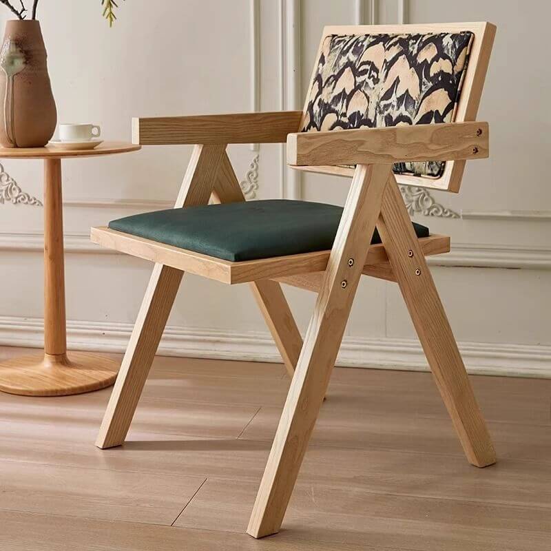 Modern Upholstered Arm Chair with Wood Legs and Open Back Design