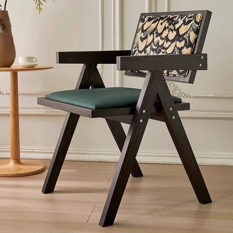 Modern Upholstered Arm Chair with Wood Legs and Open Back Design