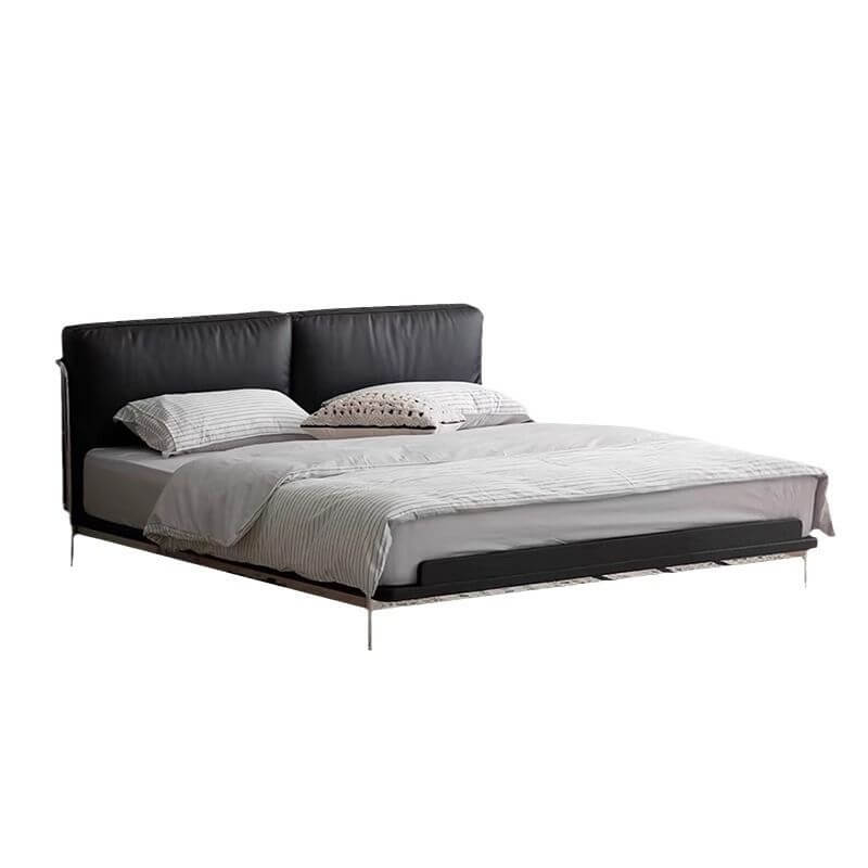 Modern Upholstered Bed in Black - Wood Slat Support