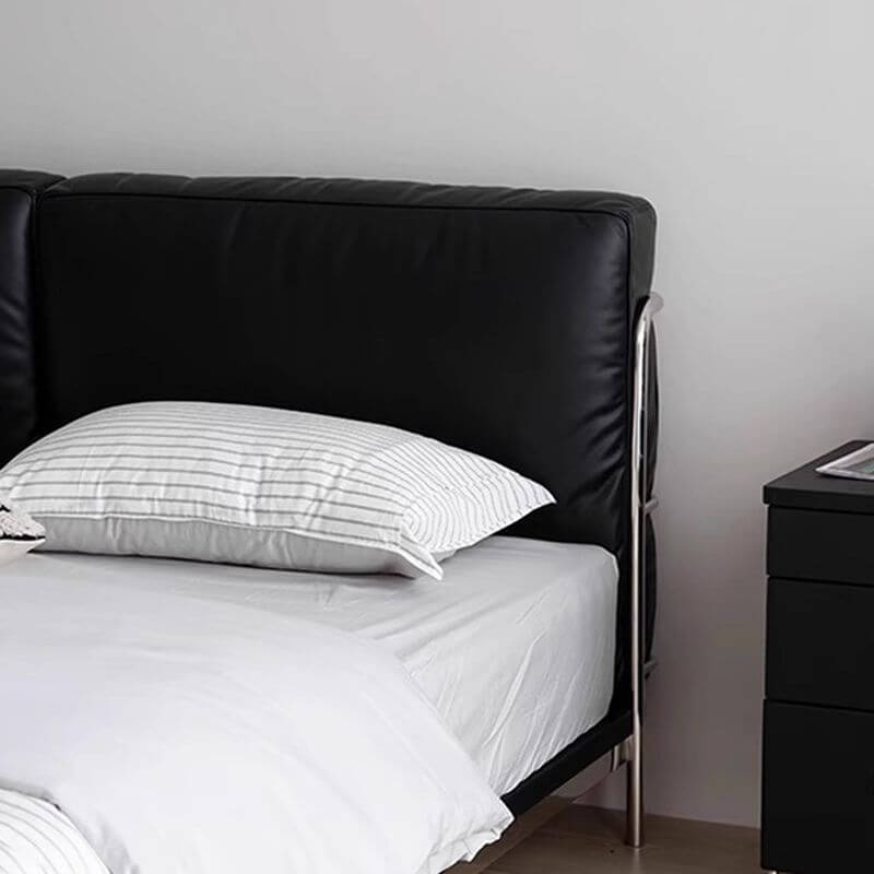 Modern Upholstered Bed in Black - Wood Slat Support
