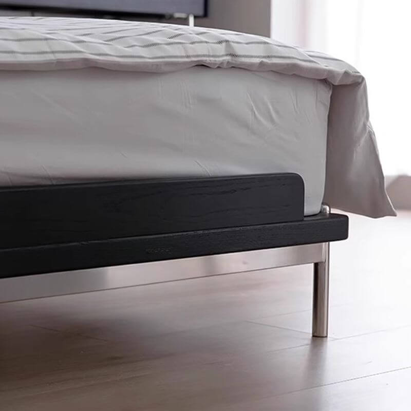 Modern Upholstered Bed in Black - Wood Slat Support