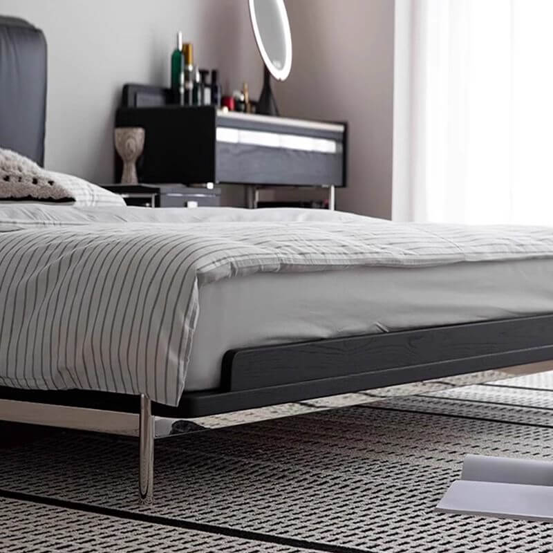 Modern Upholstered Bed in Black - Wood Slat Support