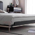Modern Upholstered Bed in Black - Wood Slat Support
