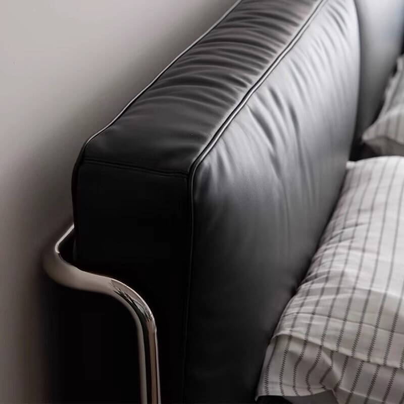 Modern Upholstered Bed in Black - Wood Slat Support