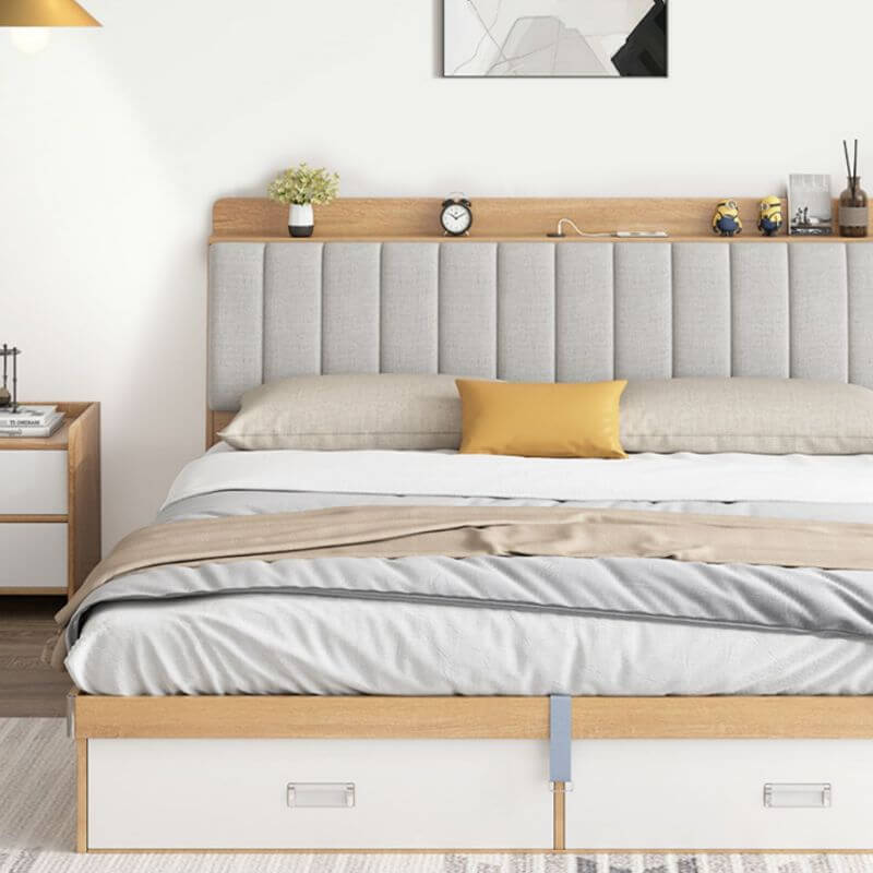 Modern Upholstered Bed with Storage in Natural and Grey Finish Secondary image