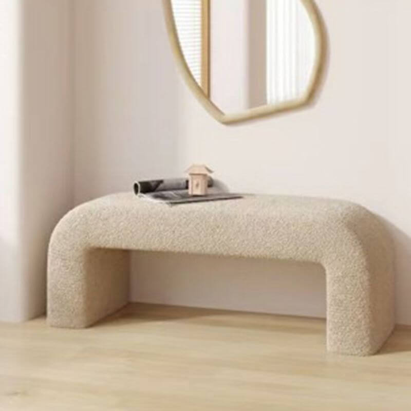 Modern Upholstered Entryway Bench with Curved Arch Design and Oatmeal Velvet Fabric