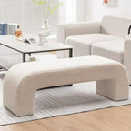 Modern Upholstered Entryway Bench with Curved Arch Design and Oatmeal Velvet Fabric Main Product Image