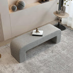 Modern Upholstered Entryway Bench with Curved Arch Design and Oatmeal Velvet Fabric