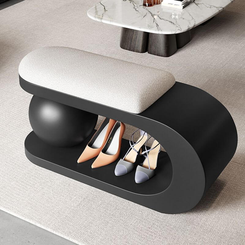 Modern Upholstered Entryway Bench with Integrated Shoe Storage and Rounded Sculptural Form Main Product Image