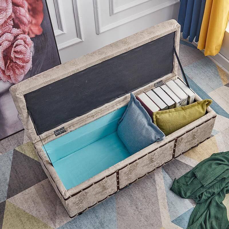 Modern Upholstered Entryway Bench with Nailhead Trim and Hidden Storage Imagen secundaria del producto