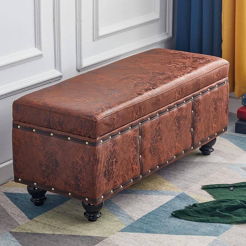 Modern Upholstered Entryway Bench with Nailhead Trim and Hidden Storage