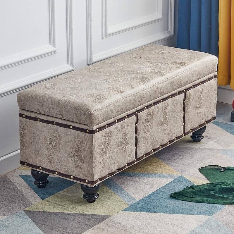 Modern Upholstered Entryway Bench with Nailhead Trim and Hidden Storage