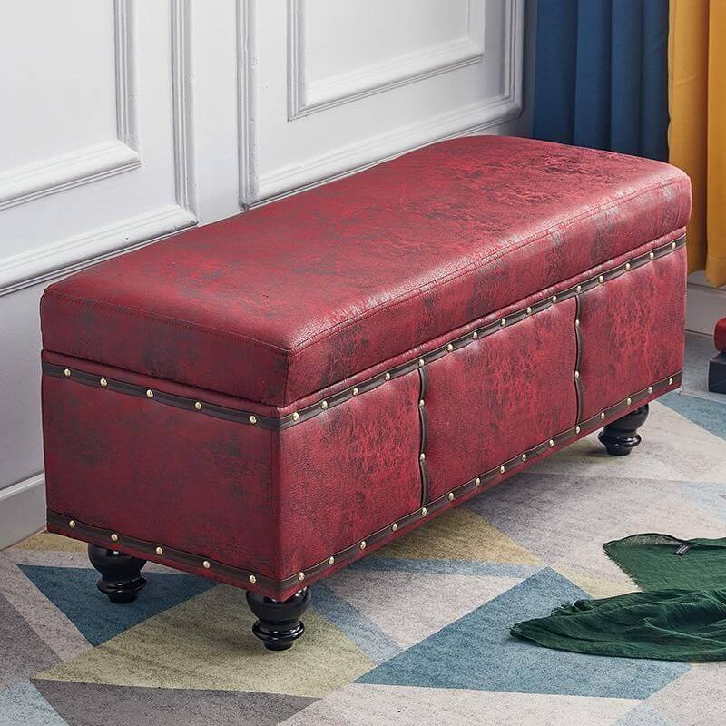 Modern Upholstered Entryway Bench with Nailhead Trim and Hidden Storage