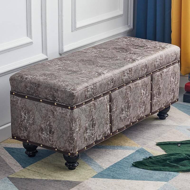 Modern Upholstered Entryway Bench with Nailhead Trim and Hidden Storage
