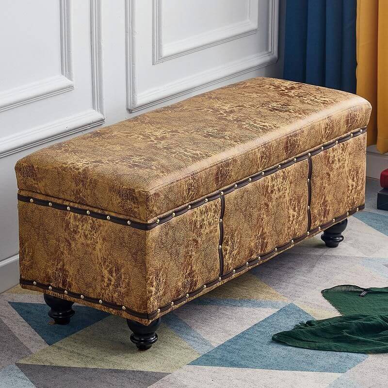 Modern Upholstered Entryway Bench with Nailhead Trim and Hidden Storage
