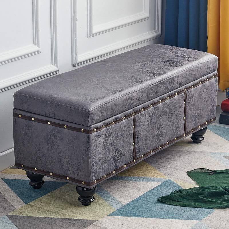 Modern Upholstered Entryway Bench with Nailhead Trim and Hidden Storage