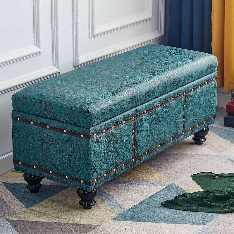 Modern Upholstered Entryway Bench with Nailhead Trim and Hidden Storage